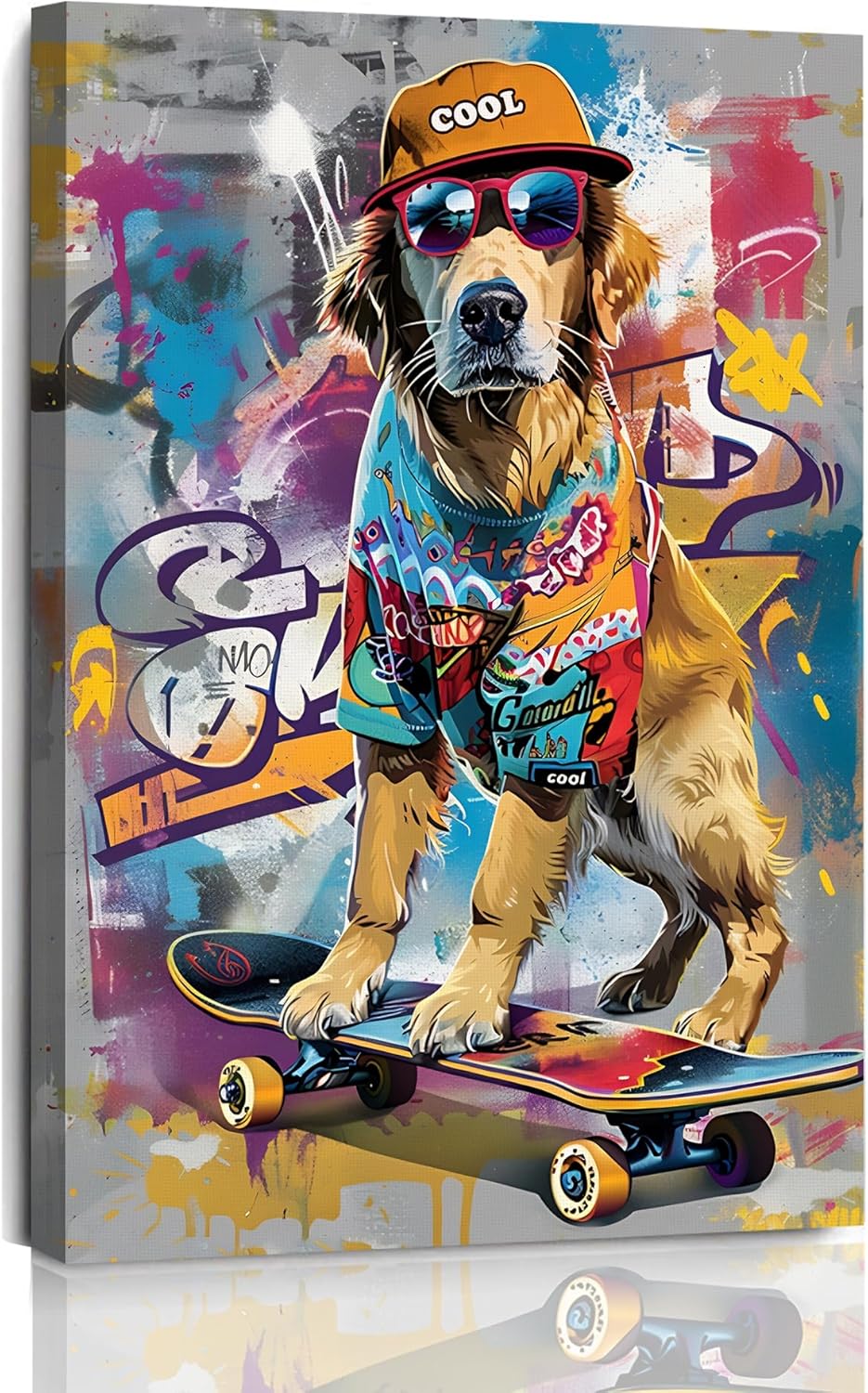 ภาพวาดสุนัขบนผ้าใบหลากสีสันสไต - Canvas Wrap Ready บทวิจารณ์และราคา